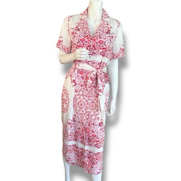 Julia Jordan Designer Pink White Polished Cotton Floral Shirt Dress. Women Sz 8 - Picture 1 of 8